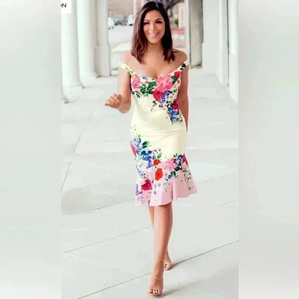 VENUS Multicolored Floral Ruffled V-Neck Midi Dress 🌼🌹🌻🌺🌸🌷💐🌼🌸